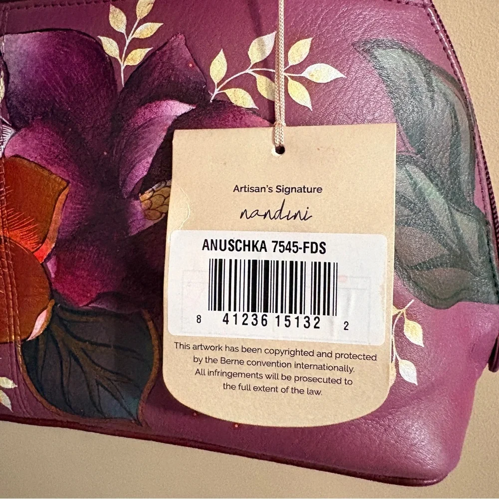 Anuschka Hand-Painted Floral Dome Shoulder Bag in Plum NWT - Picture 10 of 10